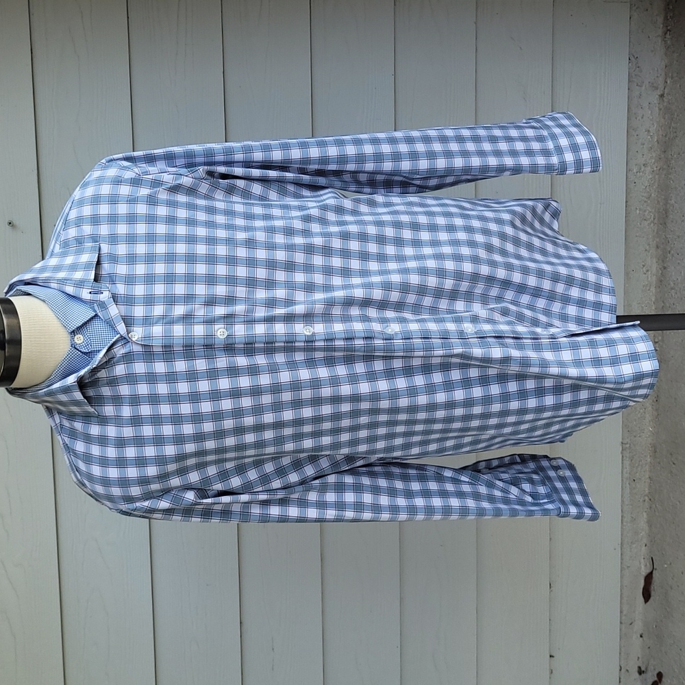 MIZZEN + MAIN Trim Fit Green Brown White Plaid‎ Leeward Sz XL Mens LS Shirt
